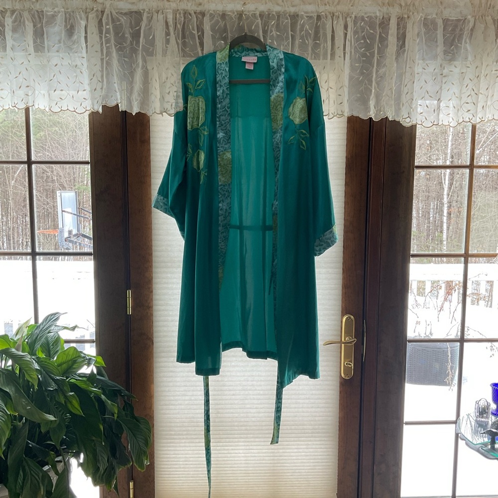 Floral Teal Kimono Robe & Matching Nightgown